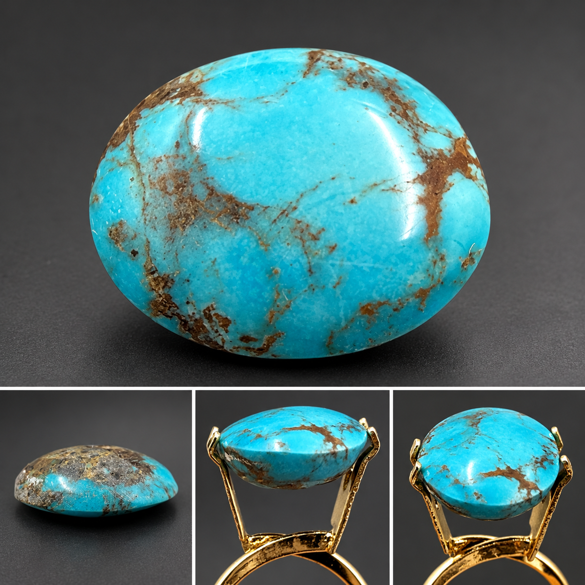 Natural Turquoise Oval Cabochon – 11.15 Carats | Vibrant Blue with Brown Matrix | 17.73 mm